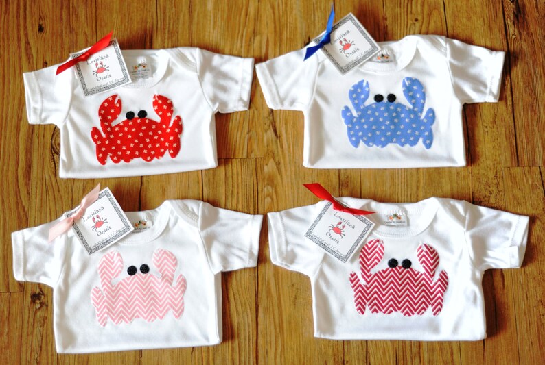 Louisian Crab Bodysuit Gown Bib or Blanket a variety of fabric choices