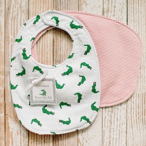 Gators on Blue Seersucker Reversible Bib OR Bib and Burp Cloth Set