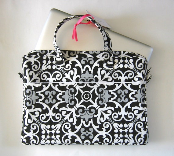 Items similar to Laptop case with handles in Black and White iron gate pattern on Etsy