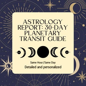 Astrologie-rapport: 30-Tage-Führer des Planetaren Transfers. Schalte Deinen Monat frei.