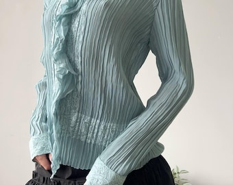 Vintage Ruffle Blouse, Romantic Mesh Top, Coquette Y2K