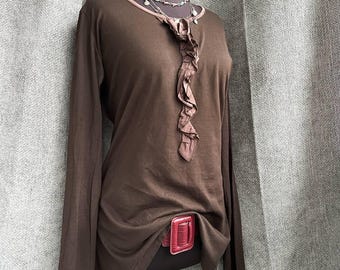 Vintage dolce gabbana cotton silk long sleeve top , brown