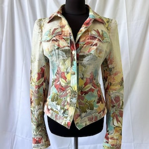 Roberto Cavalli rare 2000s Denim Jacket, Made in Italy, Floral Print
