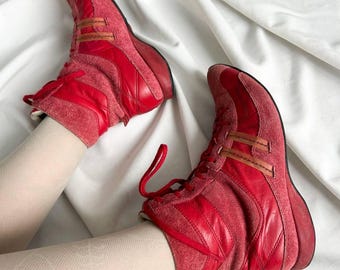 Diesel Rare Archive Vintage Red Leather Suede High sneakersy buty y2k buty zapaśnicze/bokserskie z lat 90. i 00.