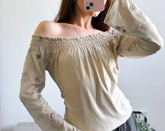 Vintage Made in France Embroidered Blouse, Coquette Top, Romantic Style