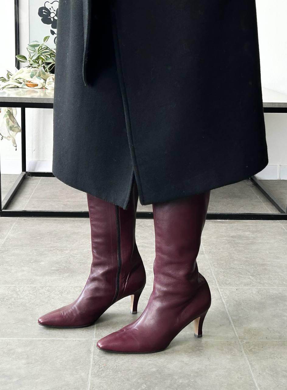 Vintage Stunning Burgundy Cherry Leather Boots Heels Retro Style Nebuloni E. made in Italy Luxury