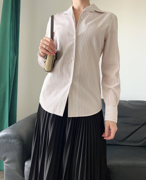 Loro Piana, Loro Piana Cotton Women's Striped Long Sleeve Button Shirt, made in Italy