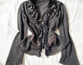 Vintage amazing romantic mohair ruffle cardigan, coquette cardigan, bolero, long sleeve