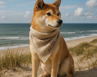Personlig hundbandana med namn, tillverkad av muslin, 100 % bomull, perfekt som present, haklapp