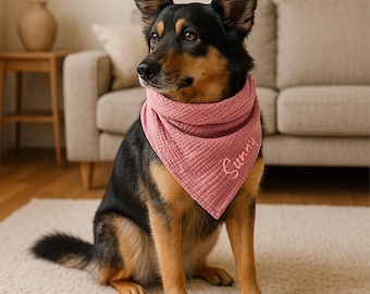 Personalized dog bandana with name, made of muslin, 100% cotton, ideal as a gift, bib