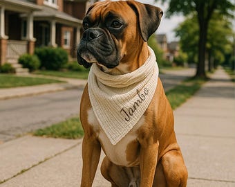Personlig hundbandana med namn, tillverkad av muslin, 100 % bomull, perfekt som present, haklapp