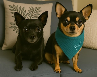 Personlig hundbandana med namn, tillverkad av muslin, 100 % bomull, perfekt som present, haklapp