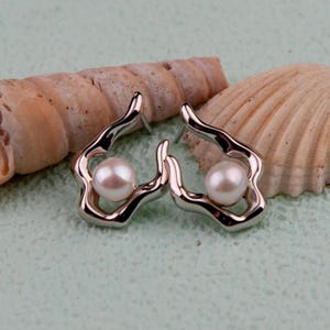 Freshwater Pearl Earrings for Women Girlfriend, 925 Sterling Silver 14K Silver Pearl Earrings 6-7mm Jewelry Gifts for Women Jewelry Gift