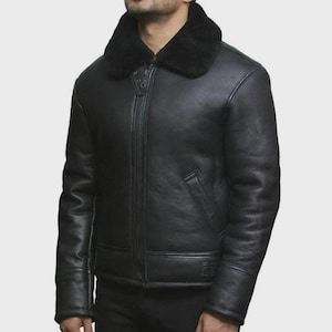 Mens Leather Sheepskin Shearling Jacket Aviator Flying FUR B3 BOMBER Pilot Coat