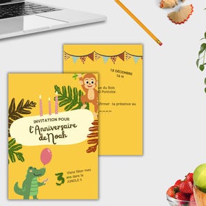 Carte d'invitation anniversaire Jungle, enfants, en français + mobile - Invitation digitale et à imprimer
