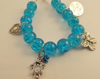 Blue Crackled Glass Charm Bracelet