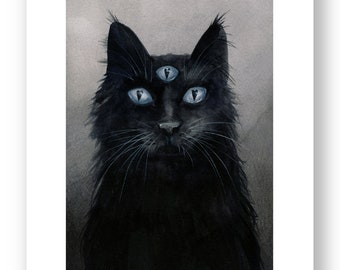 黒の三つ目の猫のプリント - Etsy 日本