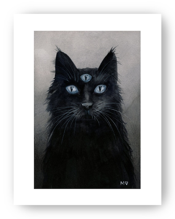 黒の三つ目の猫のプリント - Etsy 日本