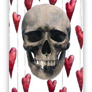 Skull with Hanging Hearts Print