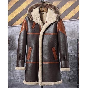 Men  Shearling Coat Leather Shearling Jacket Faux Fur.