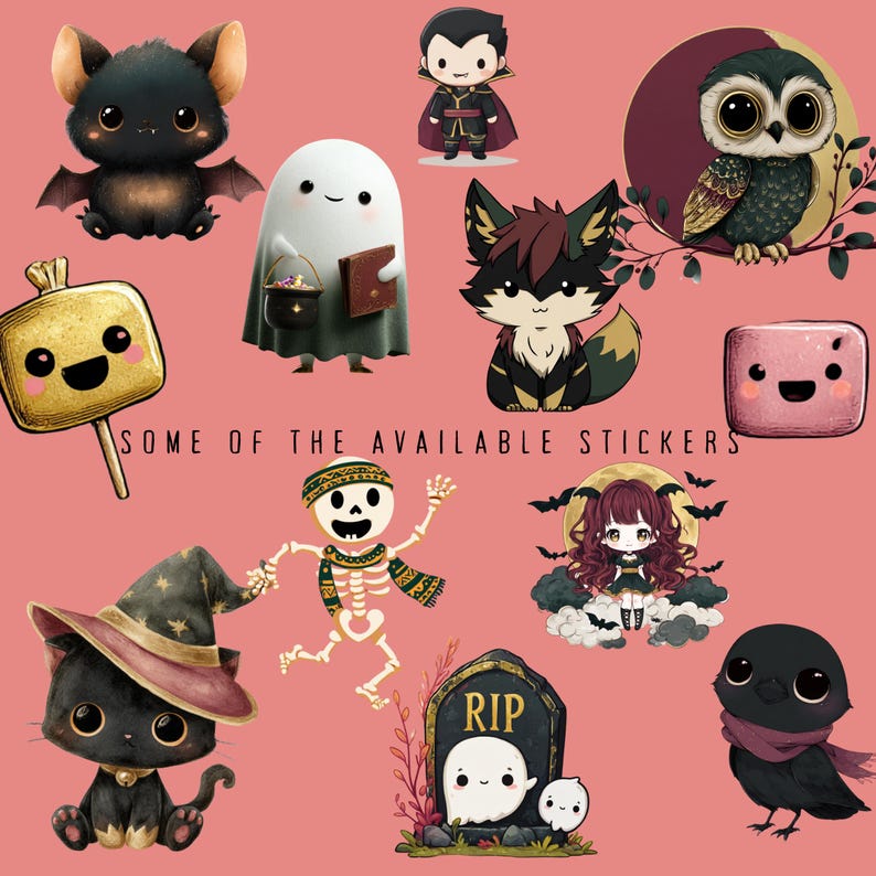 Kawaii Chibi Halloween Stickers Witches, Ghosts, Bats (digital Download ...