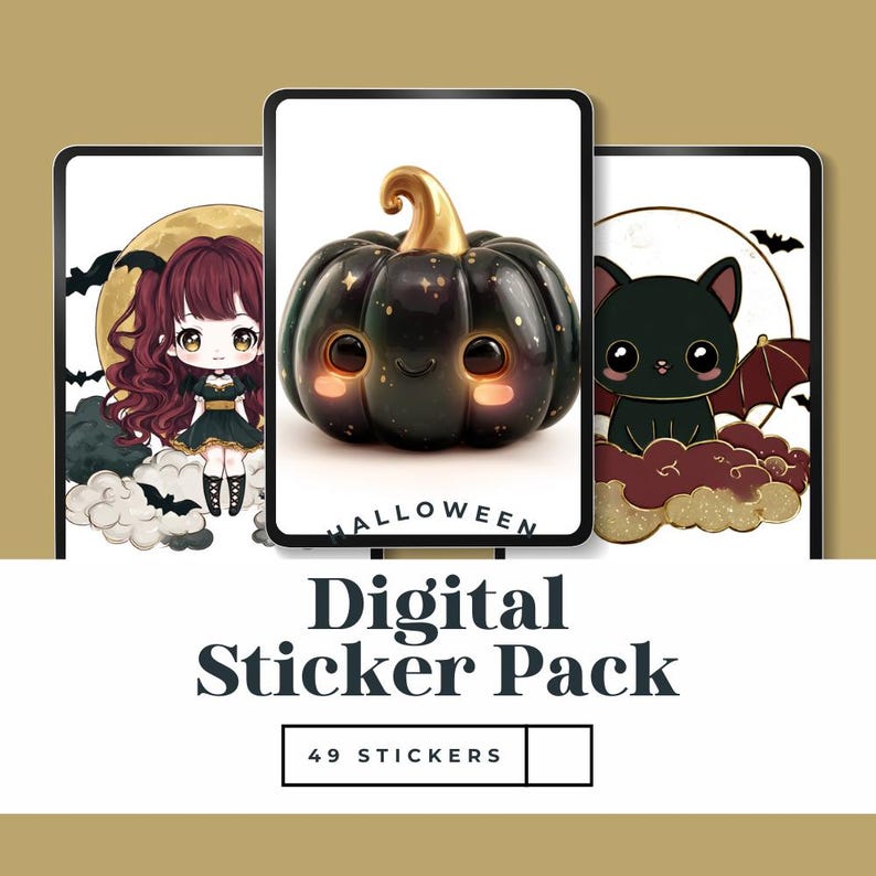 Kawaii Chibi Halloween Stickers Witches, Ghosts, Bats (digital Download ...