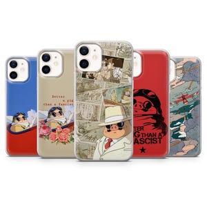 Funda de teléfono Porco Rosso con diseño de cerdo volador Ghibli para iPhone 16 Pro, 15, 14, 13, 12, 11, Pixel 9A, 8, 7, Samsung S25, S24, S23, S22, A54, A35