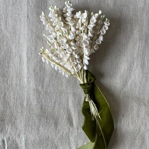 Vintage Paper Lily of the Valley Cluster with Velvet Ribbon