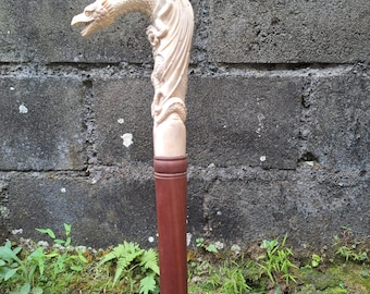 walking stick dragon carving motive