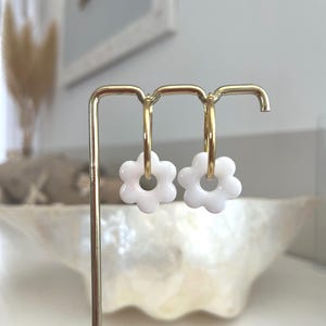 Flower earring, stainless steel hoop, interchangeable, tassels for women and children