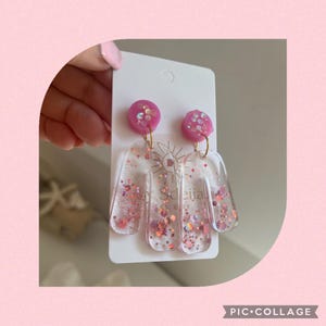 colorful earring, women&#39;s jewelry, trendy, women&#39;s gift, fun handmade jewelry, stainless steel drop earring, glitter resin