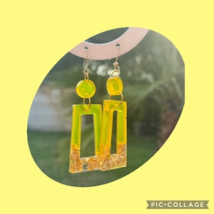 colorful earring, women&#39;s jewelry, trendy, women&#39;s gift, fun handmade jewelry, stainless steel drop earring, glitter resin