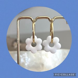 Flower earring, stainless steel hoop, interchangeable, tassels for women and children