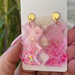 colorful earring, women&#39;s jewelry, trendy, women&#39;s gift, fun handmade jewelry, stainless steel drop earring, glitter resin