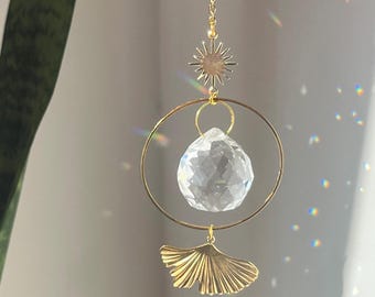 suncatcher soleil, atttape soleil , feng shui , décoration bohème , rainbow , prisme , capteur de lumière  ,feng shui, ginkgo