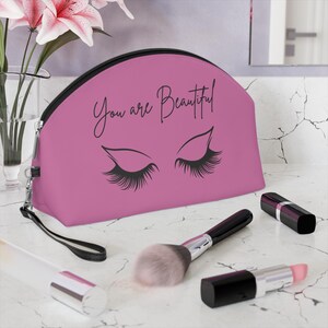 You Are Beautiful Makeup Bag, Pink Cosmetic Pouch, Gift for Her, Travel Organizer, Beauty Essentials Case, Inspirational Quote