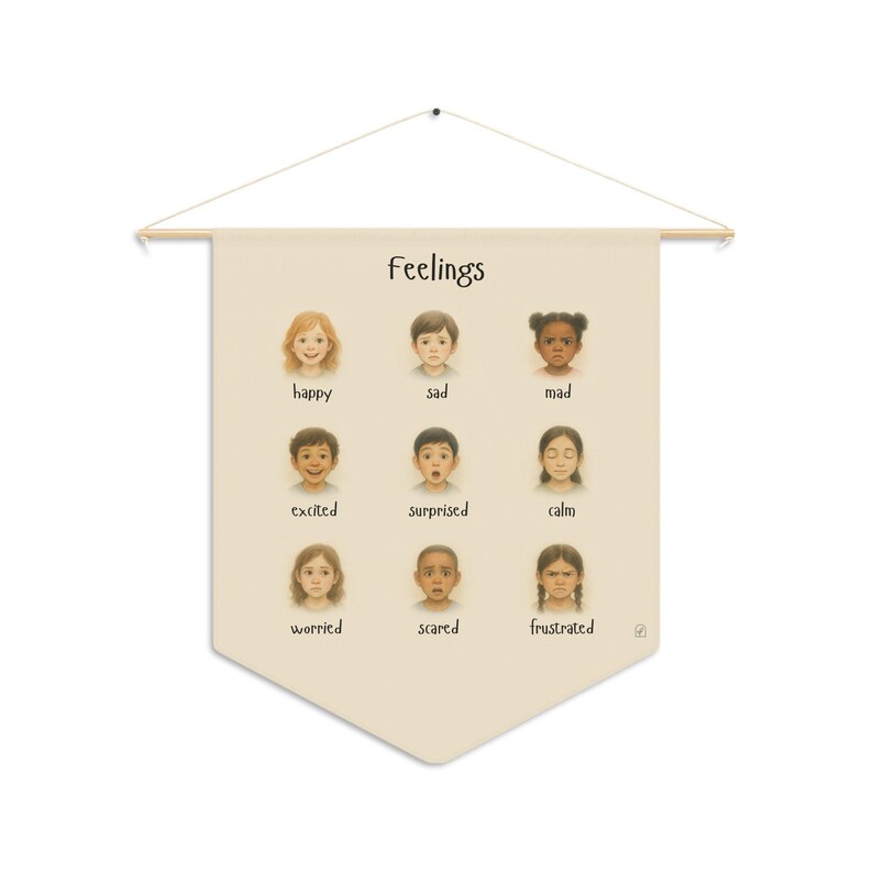 Feelings Chart Banner for Kids | Fabric Emotions Poster | Calm Down Corner | Toddler Emotional Regulation | SEL Wall Decor | Montessori image 3