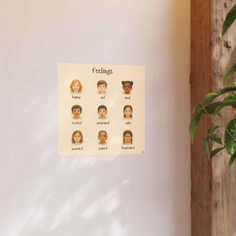 Feelings Chart Poster for Kids | Emotions Chart | Calm Down Corner Decor | Toddler Emotional Regulation | Montessori | SEL Wall Art Print image 2