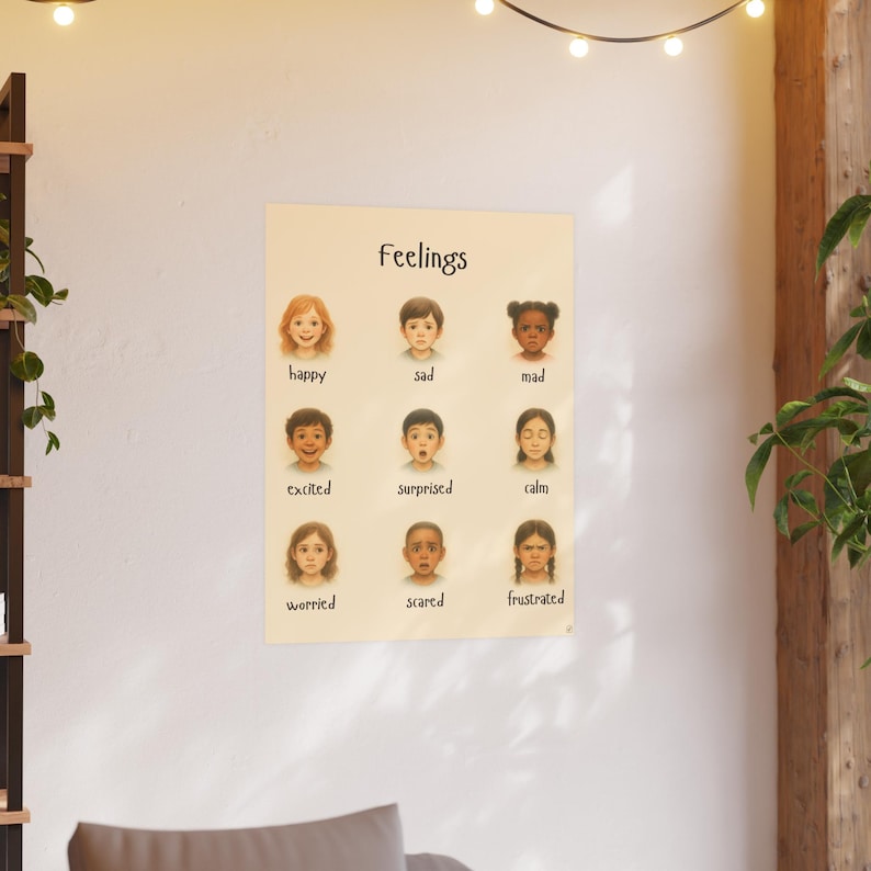 Feelings Chart Poster for Kids | Emotions Chart | Calm Down Corner Decor | Toddler Emotional Regulation | Montessori | SEL Wall Art Print image 1