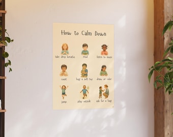 Calming Techniques Poster for Kids | Calm Down Corner Wall Art | Coping Skills Print | Emotional Regulation | Toddler SEL | Montessori Decor