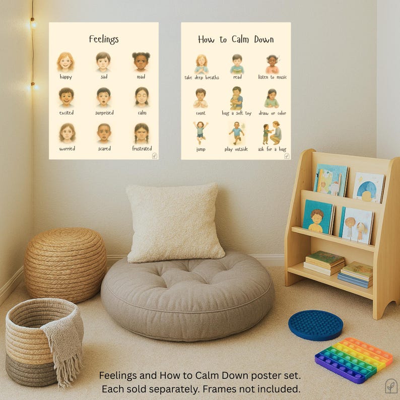 Feelings Chart Poster for Kids | Emotions Chart | Calm Down Corner Decor | Toddler Emotional Regulation | Montessori | SEL Wall Art Print image 3