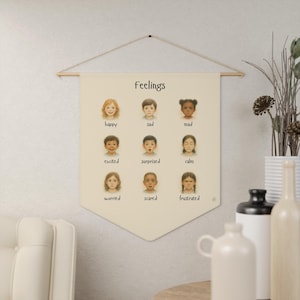 Feelings Chart Banner for Kids | Fabric Emotions Poster | Calm Down Corner | Toddler Emotional Regulation | SEL Wall Decor | Montessori image 1
