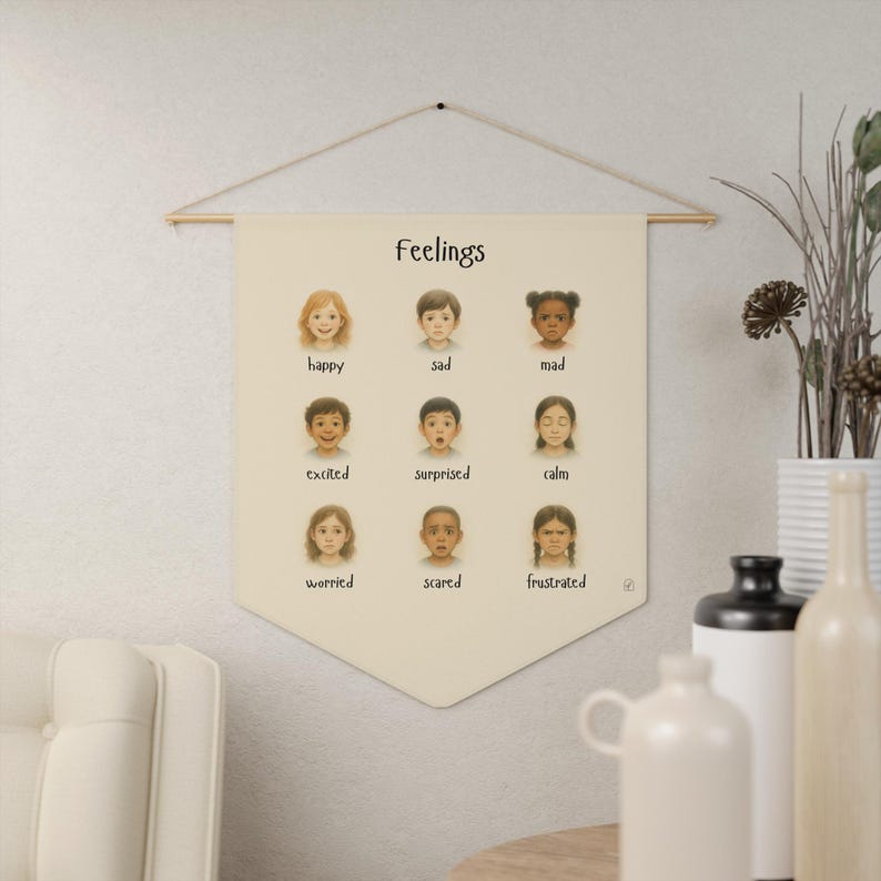 Feelings Chart Banner for Kids | Fabric Emotions Poster | Calm Down Corner | Toddler Emotional Regulation | SEL Wall Decor | Montessori image 1