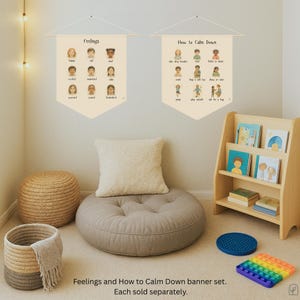 Feelings Chart Banner for Kids | Fabric Emotions Poster | Calm Down Corner | Toddler Emotional Regulation | SEL Wall Decor | Montessori image 2