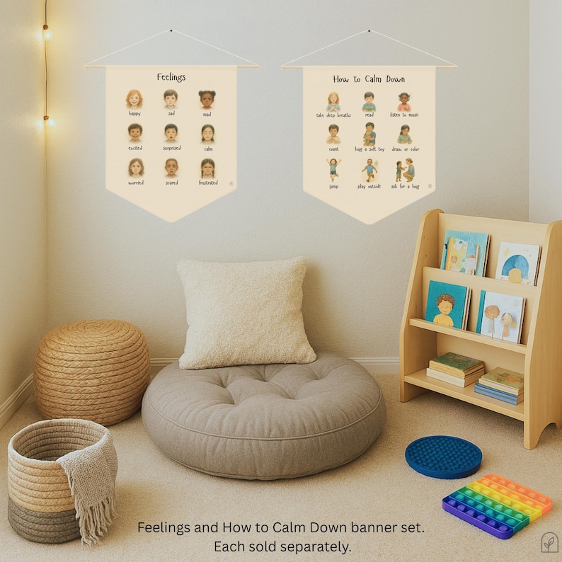 Feelings Chart Banner for Kids | Fabric Emotions Poster | Calm Down Corner | Toddler Emotional Regulation | SEL Wall Decor | Montessori image 2