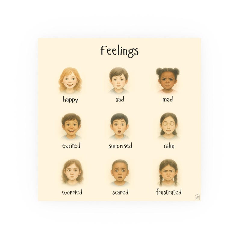 Feelings Chart Poster for Kids | Emotions Chart | Calm Down Corner Decor | Toddler Emotional Regulation | Montessori | SEL Wall Art Print image 5