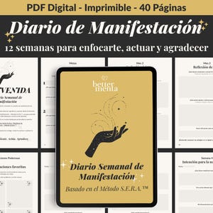 Diario de Manifestación Semanal | 3 Meses con el Método S.E.R.A.™ | Reflexión y metas | PDF imprimible | Rutina espiritual