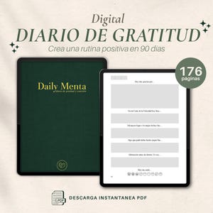 Diário de Gratidão Digital | PDF imprimível | 90 dias de registro no diário guiado | Diário Diário Menta | Planejador de iPad em espanhol