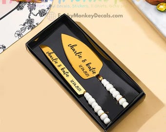 Personalized Wedding Cake Server Set: Engraved Knife & Spatula