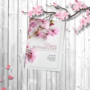 Muttertagskarte mit Sakura Blumen | Bibelvers | Glaube-inspirierte Grußkarte | Sofort Download